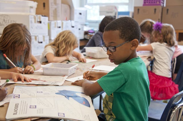 School-age child during comprehensive eye exam